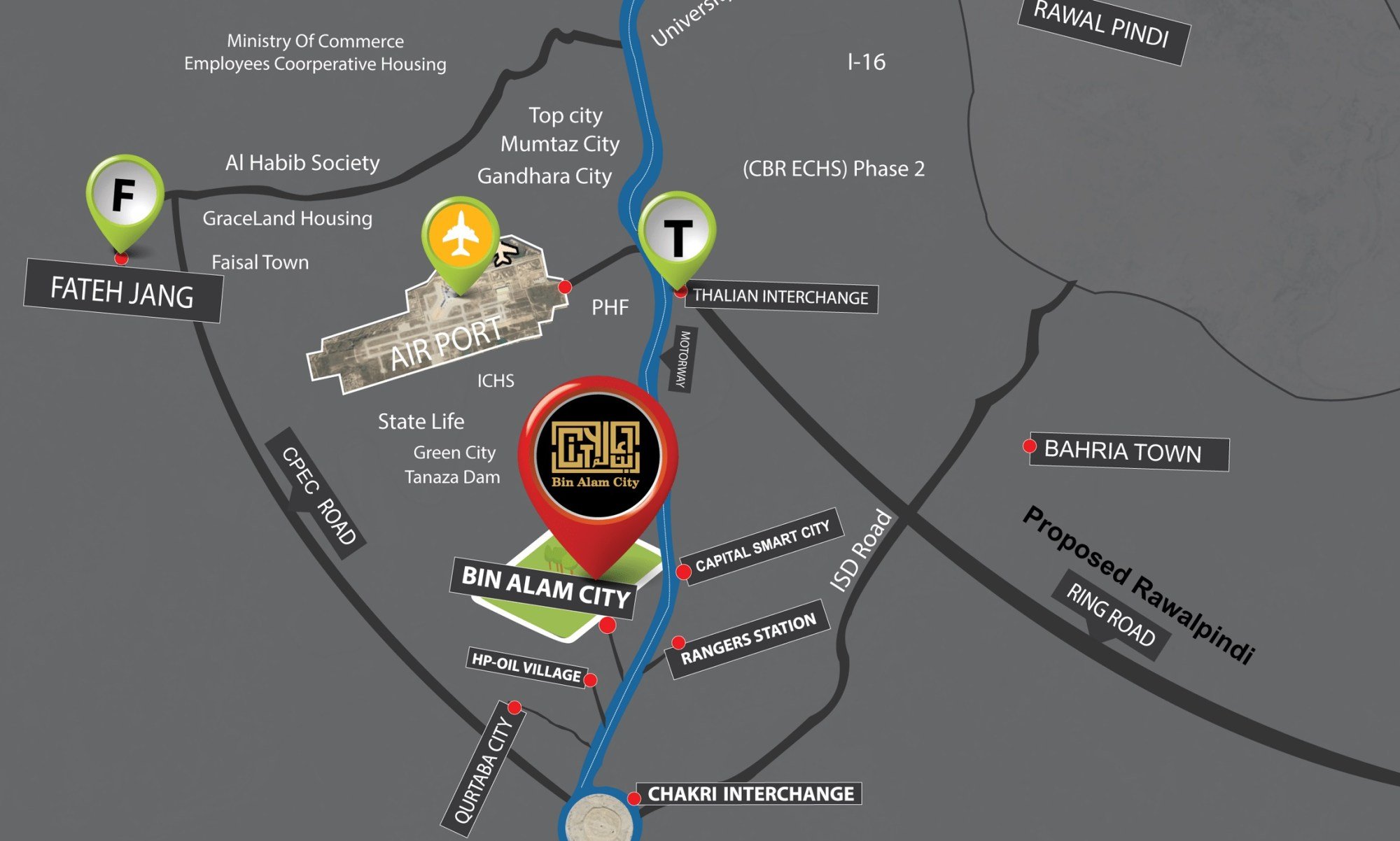 Bin Alam City Islamabad- Location map
